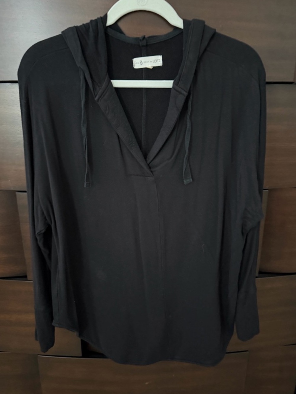 Lou & Grey for LOFT Hooded Drawstring Top | Black | S
